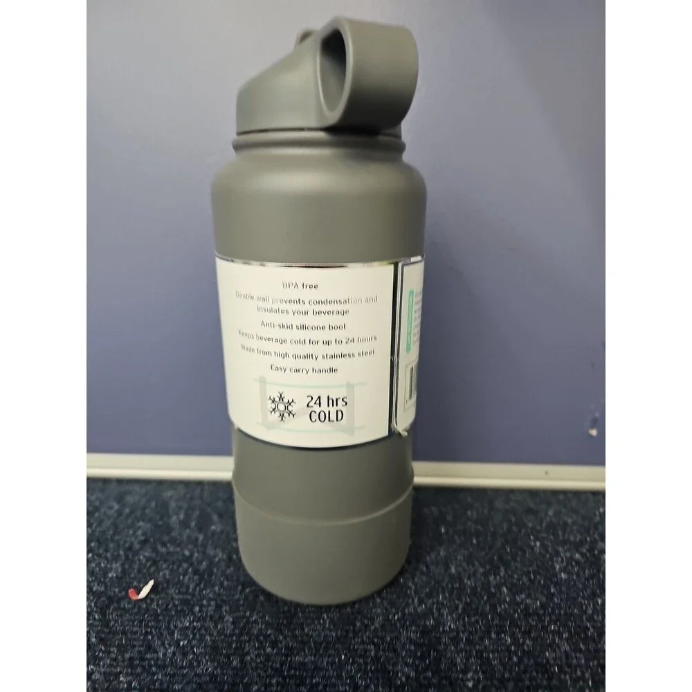 Insulated Stainless Steel Double Wall Bottle 32 Oz Gray New